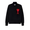 Mens ami sweater 2023 unisex love a-leylak nakış klasik yüksek boyun gevşek tembel gündelik kazak süveteri