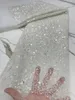 Stoff und Nähen PGC schwere silberne Pailletten-Spitze mit Perlen für Brautkleid, Luxus-Abend, Französisch, 5 Yards 231211