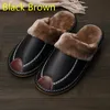 Slippers FONGIMIC Mannen Slippers Zwart Herfst PU Lederen Slippers Warme Indoor Slipper Waterdichte Thuis Schoenen Mannen Warme Lederen Slippers 231212