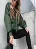 Damen Trenchcoats Herbst und Winter 2023 Modetrend Freizeit Rundhals Armeegrüne Farbe Pilotenjacke Kurze warme Baumwolle