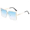 Solglasögon Big Rimless Square Frame Gradient For Women Men Trendy Retro Elegant Design Manlig kvinnlig bil som kör metallsolglasögon