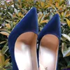 Dress Shoes Navy Blue Women Synthetic Suede High Heels Pointed Toe Slip On OL Ladies Stiletto Pumps 8 10 12cm Fashion Wedding