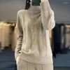 Kvinnors tröjor Wool Cashmere High Neck Sweater 2023 Autumn/Winter Thick Turtleneck Knit Pullover Fashion Löst långärmad topp