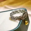 Cluster Rings Retro 925 Sterling Silver Women Ring With 3A Zircon Fashion Hip Hop Rock Unisex Woven Twists Black Finger Punk Gift