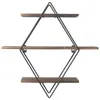 Pot Racks 3 Tier Industrial Geometry Wood Floating Shelf Heavy Duty Hanging Wall Mounted Unit 231212