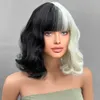 Cosplay Wigs Short Black White Wigs for Women 12'' Bob Hair with Bangs Natural Fashion Synthetic Full Wig Cute Colored Wigs for Daily PartyL231212