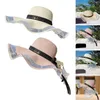 Cappelli a tesa larga da donna in paglia con nastro bowknot da donna traspirante protezione solare cappellino da sole floppy visiera da spiaggia per le vacanze