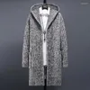 Trench da uomo 2023 Inverno Cardigan lavorato a maglia allentato Cappotto maglione casual con cappuccio Giacca a vento lunga e versatile