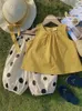 Clothing Sets 2023 Korean Kids Summer Pullover Sleeveless Nice Cool TopsToe Opening Pocar Dot Young Children Pants Fashion Child Girl