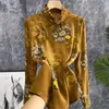 Women's Blouses Satin Floral Shirts Silk Chinese Style O-Neck Ladies Clothing Loose Long Sleeves FASHION Vintage Tops YCMYUNYAN