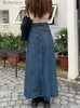 Jupes GUUZYUVIZ Vintage bleu a-ligne ourlet fendu Denim longue femmes jupe ample taille haute Jean jupes pour LadiesL231212