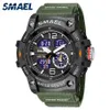 Smael Dual Time Men Watches 50m vattentäta militära klockor för Male 8007 Chock Resisitant Sport Watches Gifts Wtach 220421313G