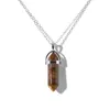 Pendentif Colliers Naturel Pierre Enroulement Hexagonal Colonne Collier Tiger Eye Améthystes Argent Couleur Énergie Guérison Pour Hommes Femmes Bijoux