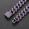 Black Gun Plated 15mm Full Purple Lab Diamond Bling Prong Moissanite Cuban Link Chain Hip Hop Chain