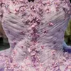 Vestidos de quinceañera de princesa hinchada, color lavanda claro, cuentas con hombros descubiertos, lentejuelas florales en 3D, corsé con cordones, 15 años, 2024