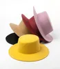 Högkvalitativ rund platt toppbåt ull fedora hattar för kvinnliga damer breda brim fast färgparti formell hatt filmer cap2185104