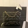 12a Upgrade Mirror Quality Designer Women Caviar Lambsklein gewatteerde tassen Mini Classic Square Flap Bag Echte lederen portemonnee Handtassen Schouder Black Gold Chain Box Tas