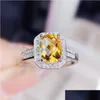 Cluster Rings Cluster Rings Natural Real Citrine Rec Ring 6X8Mm 1.6Ct Gemstone 925 Sterling Sier Fine Jewelry J215235 Drop Delivery Je Dhdxk