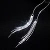Kolczyki Dangle cienkie długie frędzle minimalistyczna wielosłynna linijka upuszcza Karta prosta srebrna biżuteria łańcuchowa liniowa