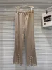 Damenhose HIGH STREET Est 2024 Designermode Split Diamond Studded Bead Micro Flare Casual