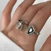 Anéis de cluster vintage tassel manguito para mulheres menina luxo cristal coração moda jóias senhora presente festa casamento anillos mujer jz551