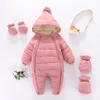 Rompers born Baby clothes Jumpsuit Hooded Plus Velvet Warm Boy Snowsuit Toddler Snow Suit Girl Cotton Overalls 231211