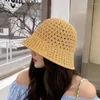 Breda brimhattar Handgjorda virkade floppy Summer Collapsible Dome Bucket Hat Hollow Out Solid Color Beach Caps Simplicity Soft Women 2023