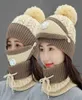 Winter Women Scarf Mask Hat Three Set Warm Velvet Thick Wool Knitted Breathable Neck Warmer Cycling Windproof Caps1262078