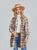 Kvinnors jackor Kvinnor Plaid Print Shacket Jacket Lång ärm LAPEL -knapp ner Casual Flanell Coat 231211