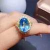 Pierścienie klastra KJjeaxcmy drobna biżuteria 925 Srebrny Srebrny Inkrustowany Natural Blue Topaz Osobowość Vintage Owalna Pearl Regulowane klejnot