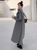 Women's Wool Blends LANMREM Wool Coats For Women Scarf Collar Long Length Irregular Buttons Coat Gray Color Female High End Luxury Clothing 2R7870 231211