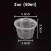 使い捨てテイクアウト容器500pcs 25ml35ml50ml透明なプラスチックテイクアウトソースカップフードボックスヒンジ付きの蓋キッチンオーガナイザー231211