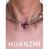 Pendant Necklaces HUANZHI Red Dripping Oil Thorns Heart Unisex Necklace Star Chain Minimalist Punk Personalized Jewelry For Women Men