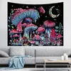 Tapestries Mushroom UV Tapestry For Bedroom Aesthetic Nature Plant Forest Moon Stars Floral Mystical Night Sky Wall Hanging Living Room