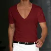 Men's Suits B8832 Men T-shirt Shorts Sleeve Deep V-Neck Tops Solid Color Oversized Tees Streetwear Loose Pullover T Shirts Spring Summer