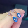 Dangle Earrings Blue Crystal Topaz Aquamarine Gemstones Diamonds Clover Flowers drop