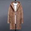 Trench da uomo 2023 Inverno Cardigan lavorato a maglia allentato Cappotto maglione casual con cappuccio Giacca a vento lunga e versatile