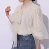 Women's Blouses Temperament Lave Up Bow Shirts Voile Blusas Mujer Lantern Long Sleeve Camisas Fairy Ropa Spring 2024 Women