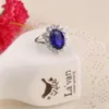 Hela lyxen brittisk Kate Princess Diana William Engagement Wedding Blue Sapphire Ring Set Pure Solid 304B