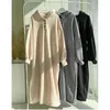 Casual Dresses Clothland Frauen Elegantes Kapuzen-Sweatshirt-Kleid Langarm Basic One Piece Pullover Midi Vestido HA449