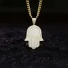 Hip Hop mode bijoux cuivre glacé Zircon plaqué or Fatima Hamsa main pendentif palmier collier