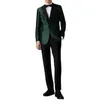 Męskie garnitury luksusowe wysokiej jakości zielone kurtki czarne spodnie szczytowe lapelowe pojedyncze piersi weselne eleganckie stroje
