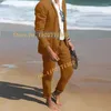 Costumes pour hommes Classique Beige Lin pour hommes Set Summer Groom Groomsmen Mariage Beach Tuxedo Mode sur mesure Casual Blazer Pantalon 2pcs