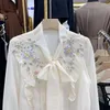 Frauenblusen WDMSNA 2023 Herbst Koreanische Mode Chiffon Hemd Frauen Lace Up Bow Design Besetzte Diamanten Langarm Blusas Top
