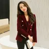 Trajes para mujer Blazers Marca Moda Primavera Otoño Mujeres Vino Negro Slim Velvet Blazer Chaqueta Doble Botonadura Simple Lady OL Ropa 231212