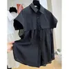 Women's Blouses Flying Shoulder Short Sleeved Shirt Men Roupas Femininas Blouse Black White Loose Pleated Shirts Blusas Mujer De Moda 2023