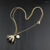 Pendentif Colliers Bijoux de mode Cadeau de vacances pour femmes Plage Multicolore Conque Coquille naturelle Plaqué or 18 carats Collier de perles d'eau douce