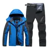 Tute da uomo Tuta da sci Antivento Impermeabile Addensare Caldo Cappotto da neve Giacca invernale e pantaloni Set Outdoor Trekking in montagna Indossa abiti 231212