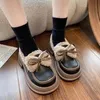 Kleid Schuhe 2024 Winter Frauen Bogen Designer Plattform Runde Kappe Dicke Sohle Faule Schuhe Frau Britischen Loafer Höhe Erhöhen einzelne Schuhe 231212