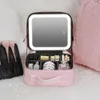 Cosmetic Bags Cases Smart LED Makeup Bag With Mirror Lights Travel Large Capacity Professional Case For Women Beauty Kit 231212
